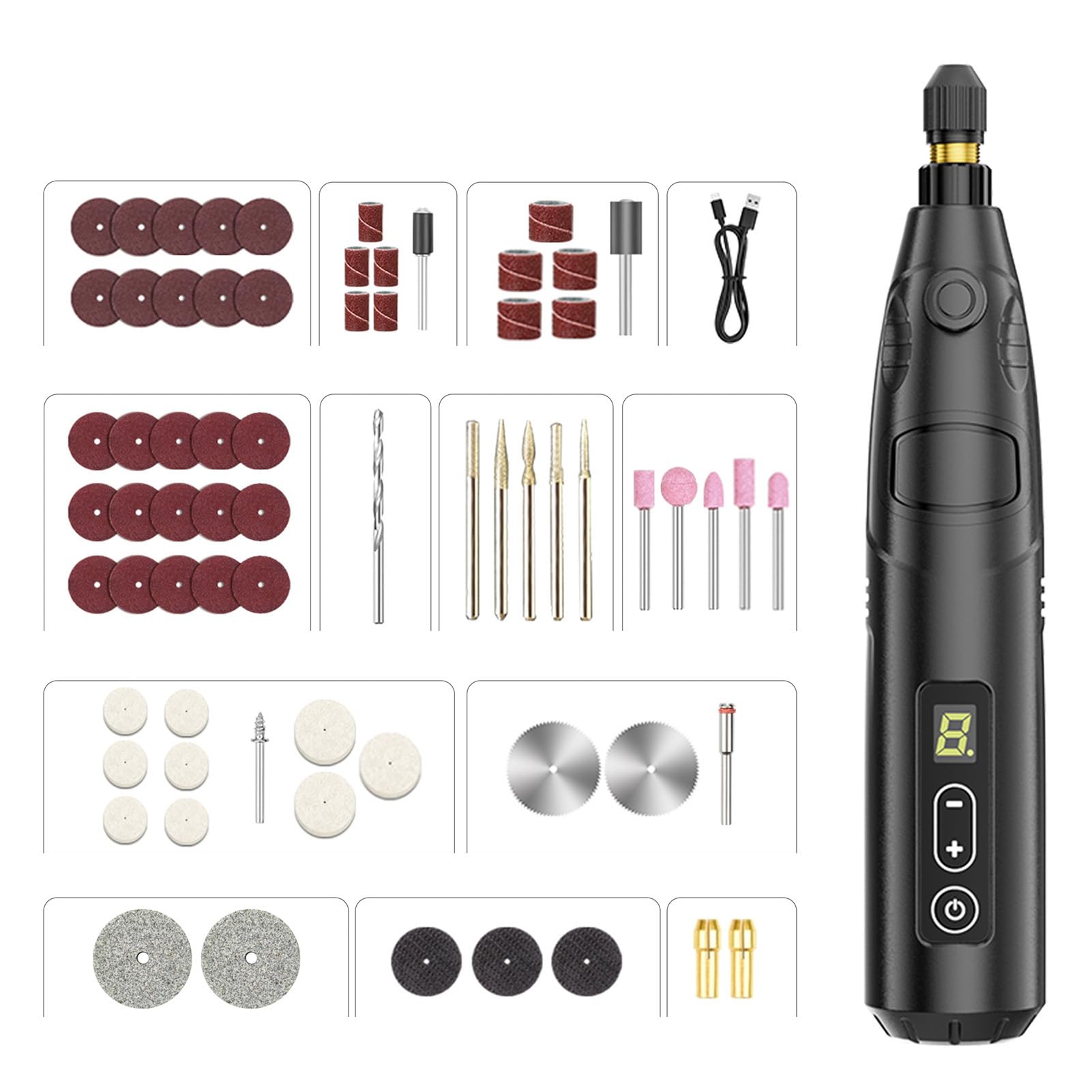 Meuleuse multifonctionnelle et kit d'outils rotatifs sans fil 6 vitesses pour gravure électrique