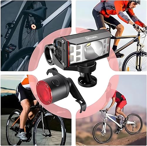 Miniatura 9 de STONEBROOK - Juego de luces inteligentes para bicicleta de 1800 lúmenes, faros recargables de 5200 mAh y luz trasera de 7 modos, impermeable IP65,
