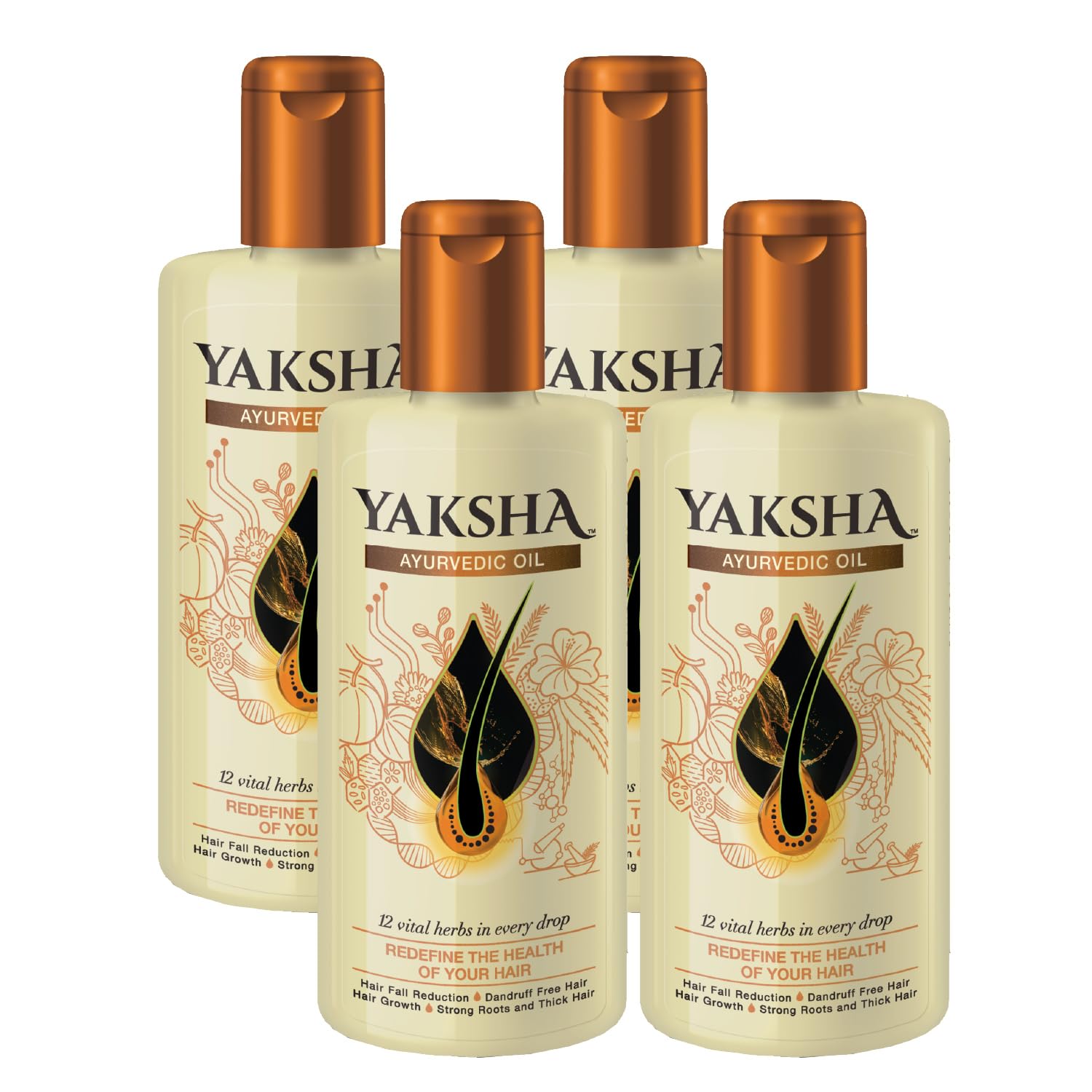 Yaksha Ayurvedic Natural Hair Oil, (Pack of 4) for Hair Fall, Dandruff, and Breakage Treatment for Strong, Thick Hair, with 12 Vital Herbs in each Drop-image-8