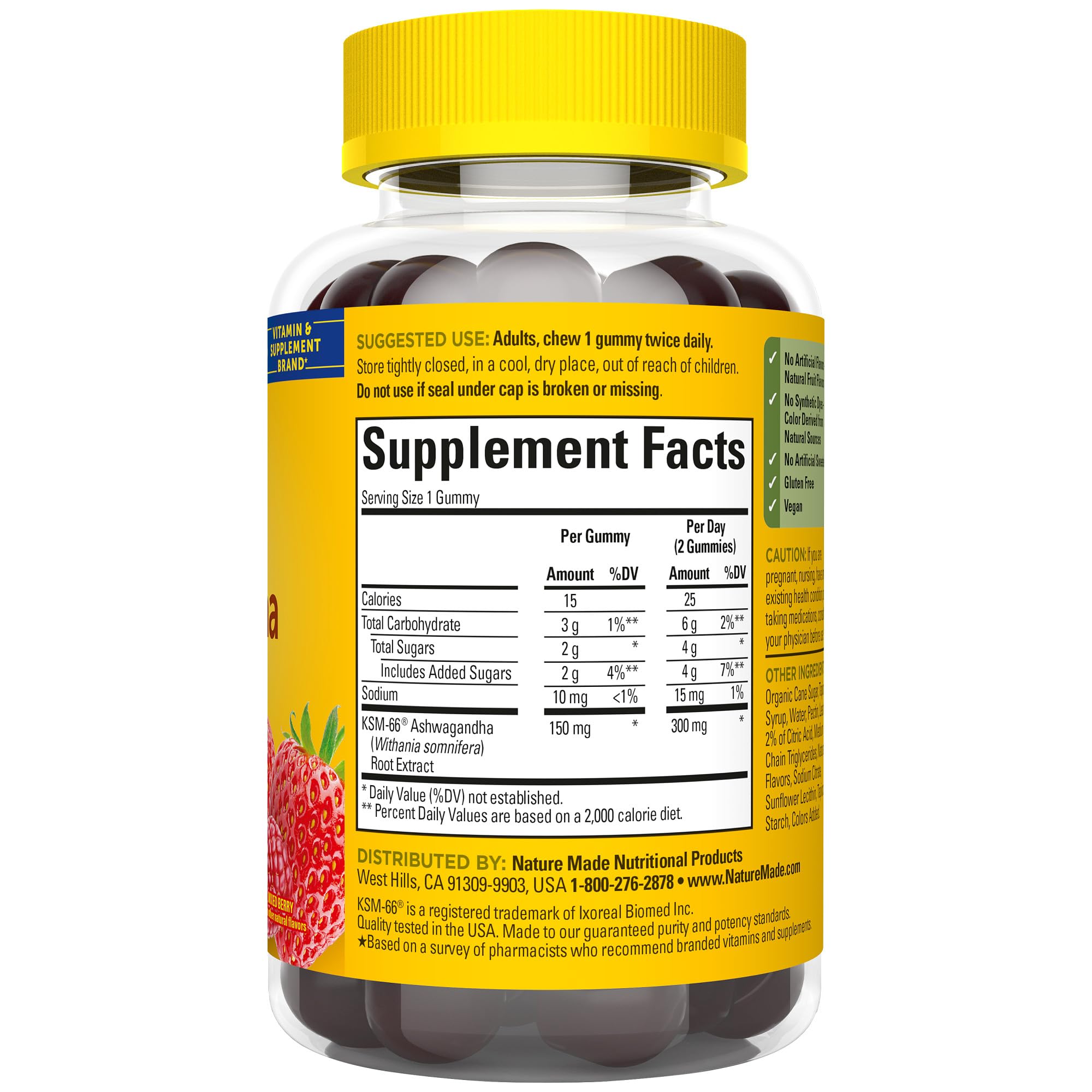 Nature Made Ashwagandha Gummies, Vegan, KSM 66 Ashwagandha for Stress Support, 60 Count, 30 Day Supply