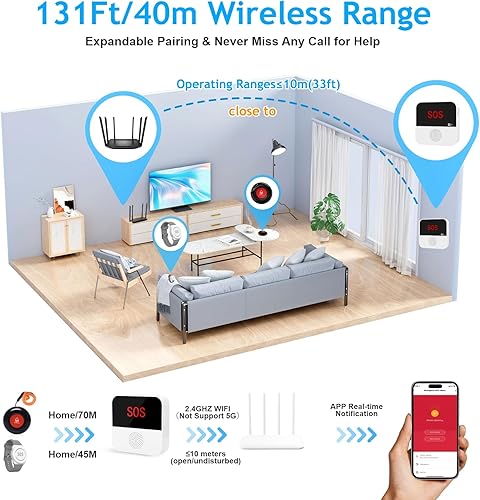 Miniatura 6 de WiFi Smart Wireless Caregiver Pager Botón de llamada Sistema de alerta de emergencia Botón de alerta de vida para pacientes ancianos personas