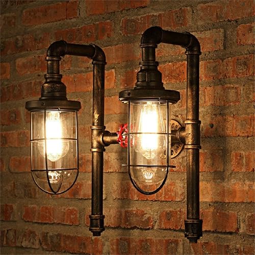 TFCFL 2 luces vintage steampunk lámpara de pared retro lámpara de pared industrial tubo de agua lámpara de pared E26 60W Max para dormitorio sala de