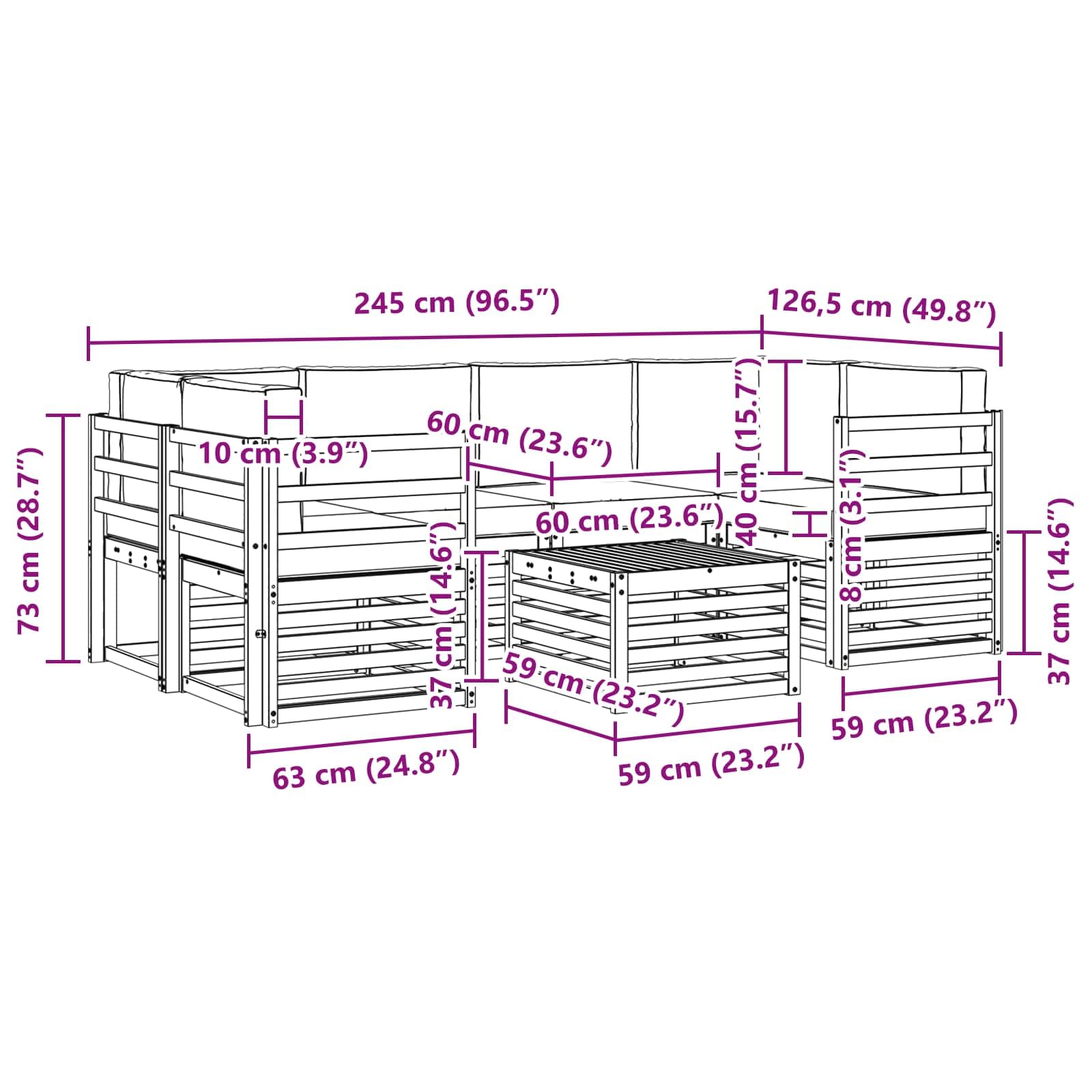 Gartenmöbelset 7-teilig mit Kissen aus wetterfestem Akazienholz für Terrasse, Balkon und Garten, modernes Design, langlebig, leicht zu reinigen, inklusive Tisch, Sofas, Armlehnen und Kissen