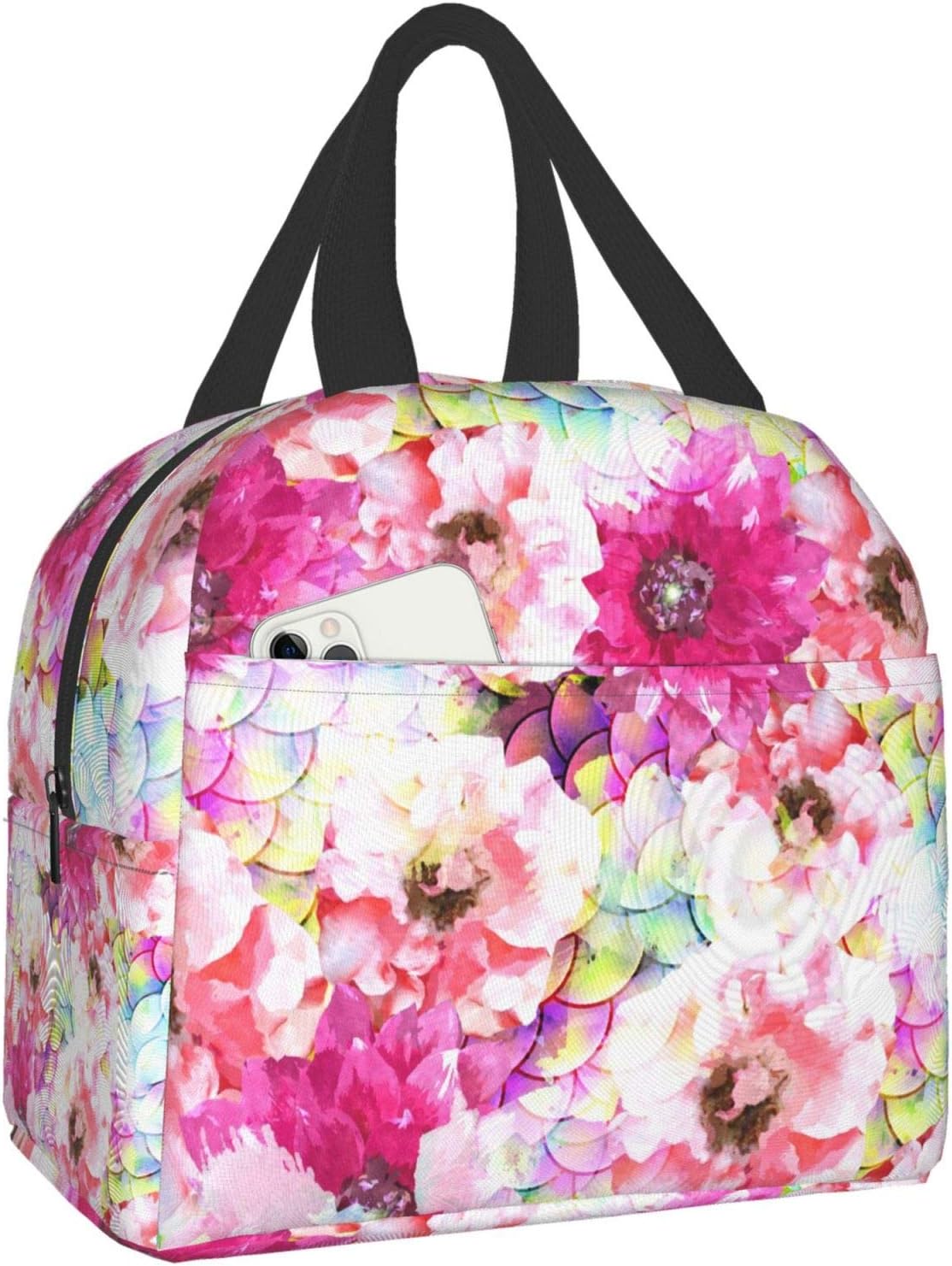 PrelerDIY Flowers Lunch Box - Tie Dye Mermaid Insulated Lunch Bags for Girls Reusable Lunch Tote Bags for School/Office/Camping/Hiking/Picnic/Beach/Travel