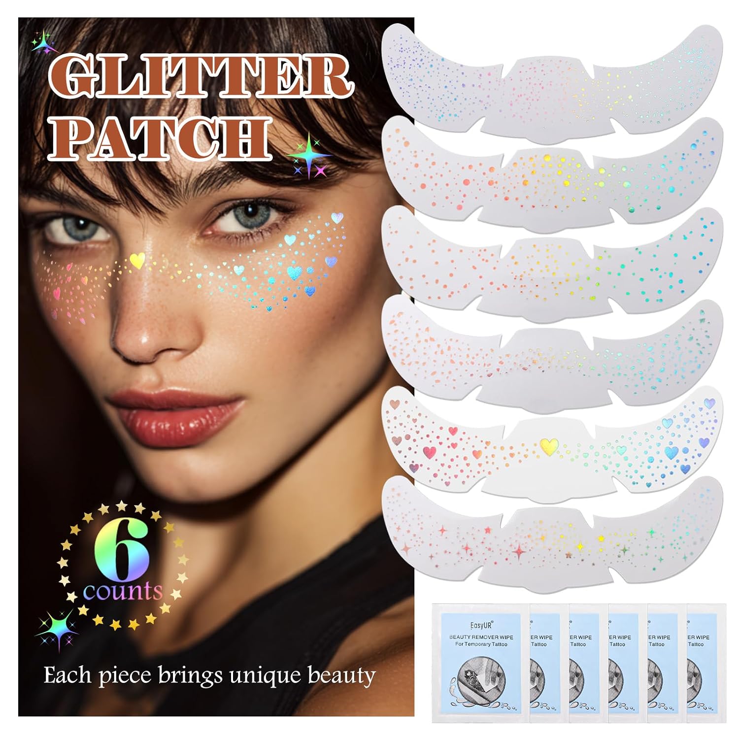 Holographic Glitter Freckles Face Tattoo - Temporary Makeup