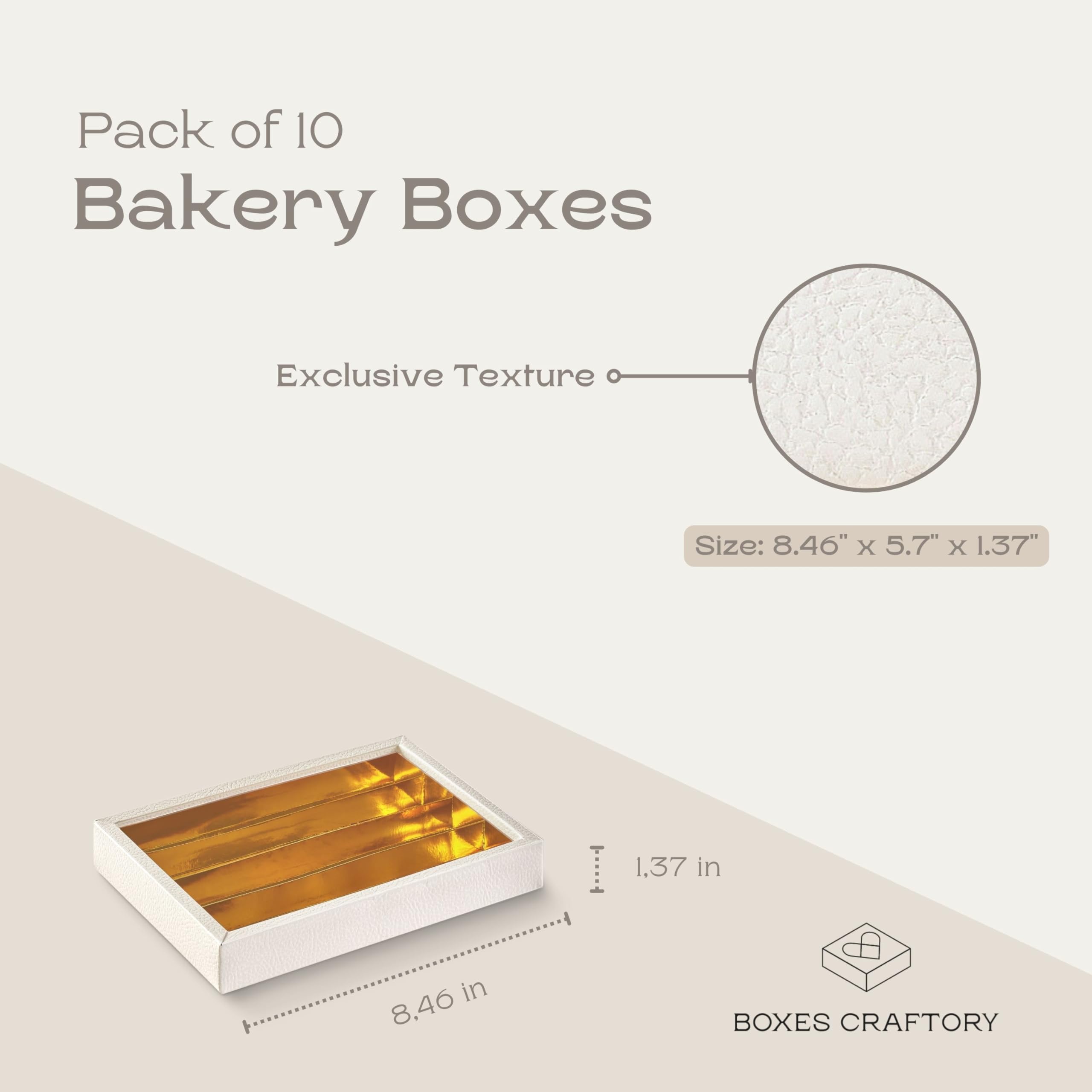 10 Stück Trüffelboxen - Ideal für Schachteln für Pralinen, Trüffel, Erdbeeren mit Schokoladenüberzug und Mini-Donut-Boxen | 21,5 cm x 14,5 cm x 3,5 cm Weißes Leder