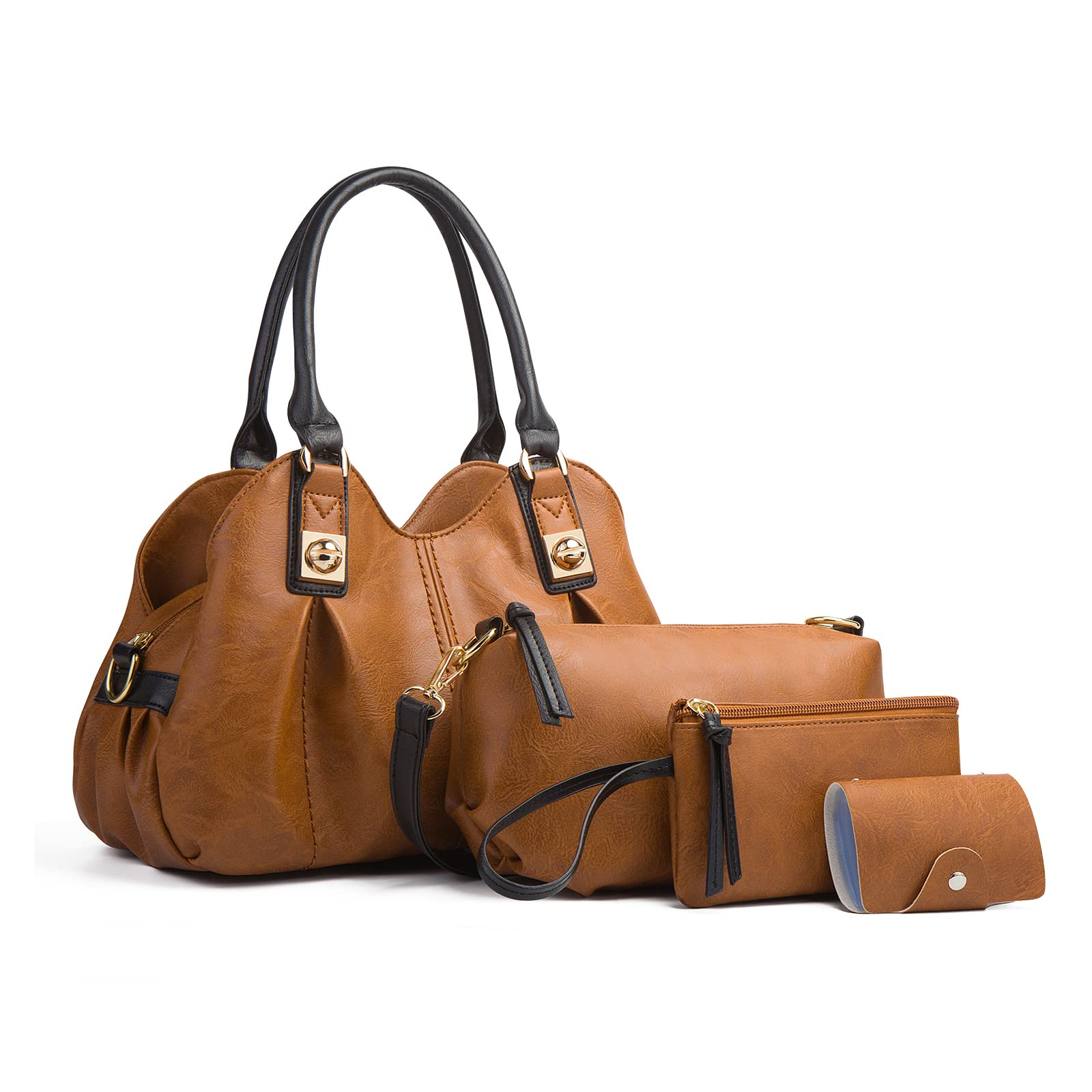 FANDARE - Bolso de mano retro para mujer, bandolera, impermeable, bolsa de piel suave, bolsa de hombro para 4 piezas para viajes y trabajo, marrón, large, Retro