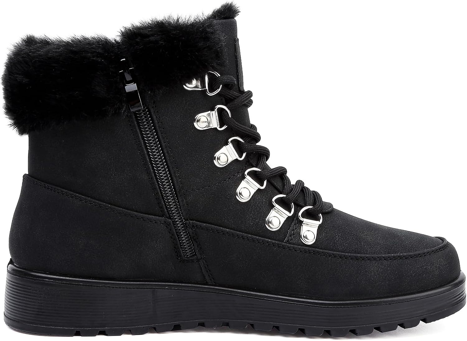 Womens Snow Boots Waterproof Leather Fur Lined Winter Warm Boots for Women Comfortable Platform Lace up PU Fashion Ankle Booties