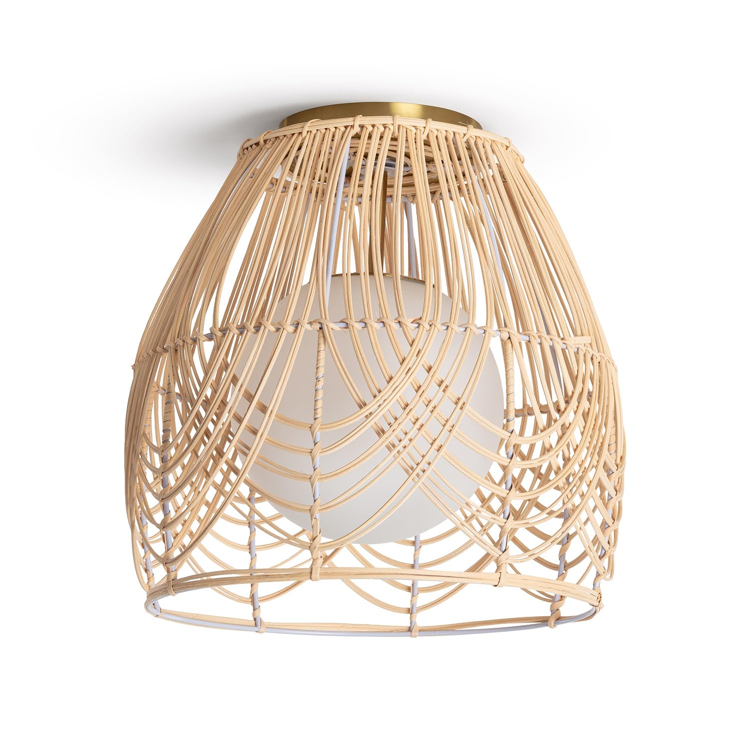 LEDKIA Plafón de Techo Ratán y Cristal Bagrat Natural | Ideal para Cocina, Comedor, Habitación