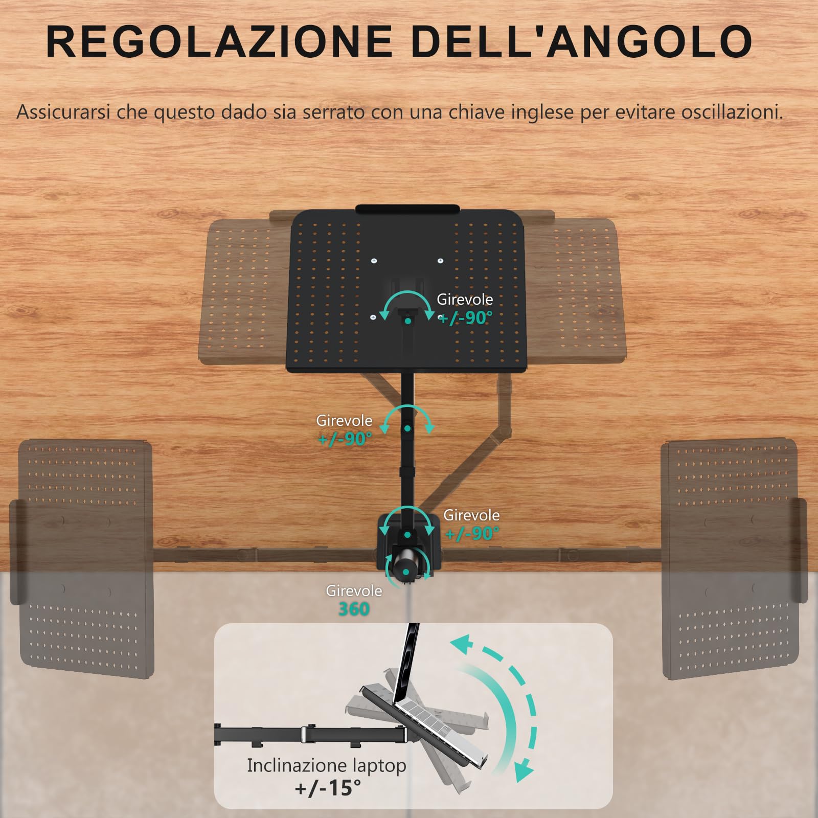Wali Supporto da scrivania per 1 laptop fino a 17 pollici, completamente regolabile, capacità 10 kg con supporto per piattaforma di raffreddamento ventilato (M00LP)