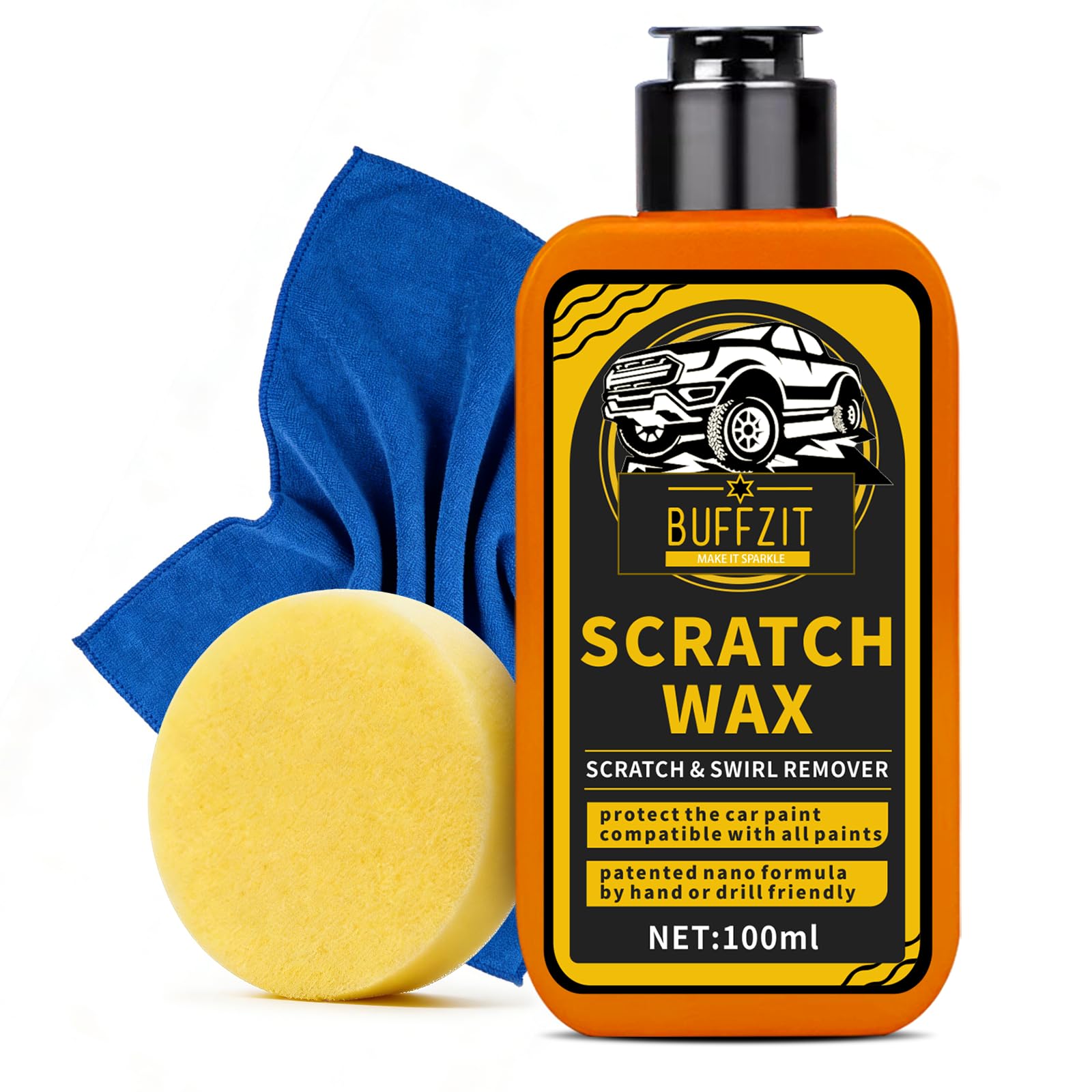 BUFFZIT Car Scratch Remover for Vehicles, Scratch Repair Wax, Rubbing & Polishing Compound, Easily Removes Surface Scratches, Effectively Reduces Swirl Marks for Cars and Other Vehicles, 3.4oz/100ml