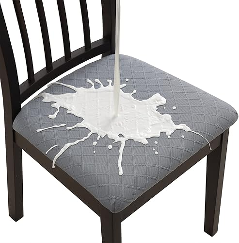 Fuloon Juego de 6 fundas impermeables para sillas de comedor, fundas de asiento elásticas de jacquard para sillas de comedor, fundas de asiento