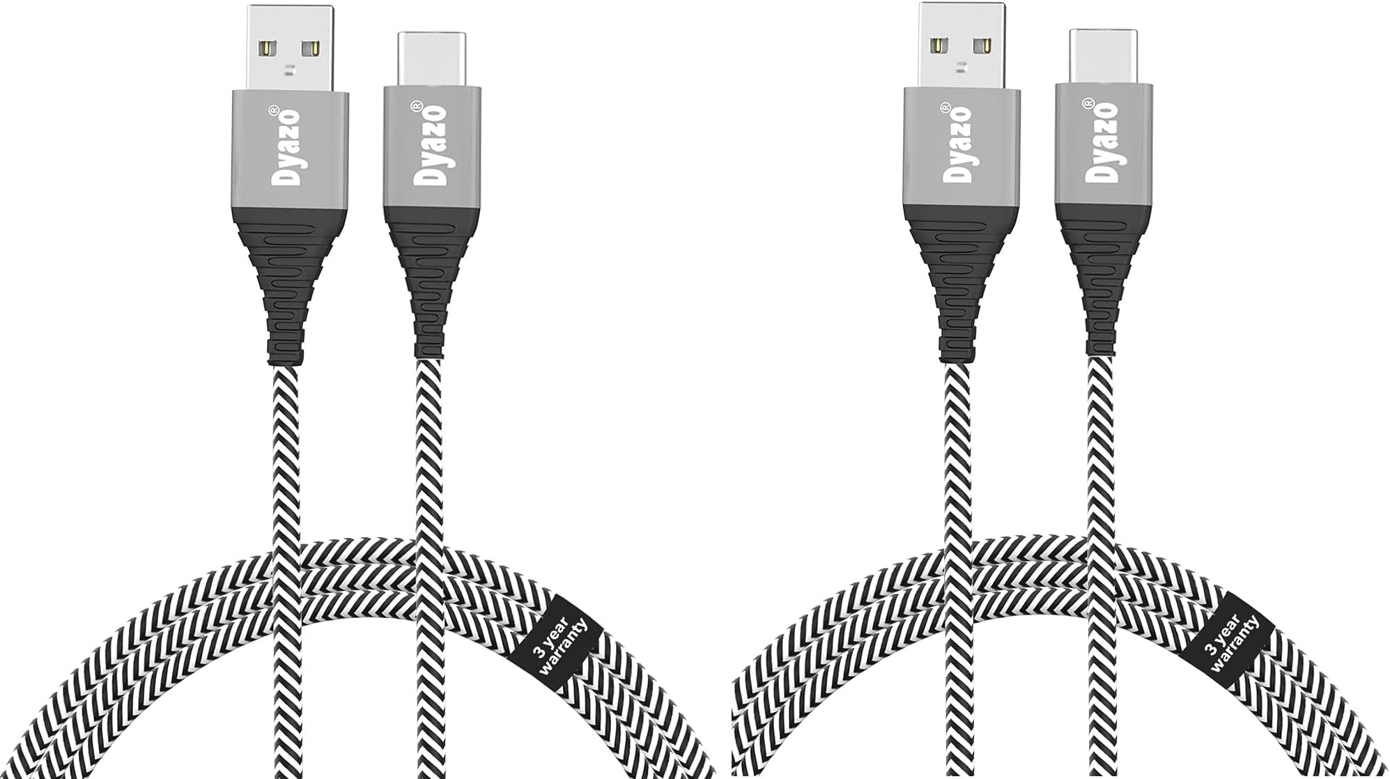 Dyazo 3.0 Amp 6 Ft Nylon Braided Fast Charging Type C USB Cable/Wire/Charging Cord With Flexi Head Technology Compatable With Samsung Galaxy S10 S10+ S10 E S9 S8 Plus Note 8.Moto Z,LG V30 V20 G5, Nintendo Switch,USB C Devices (Pack Of 2)