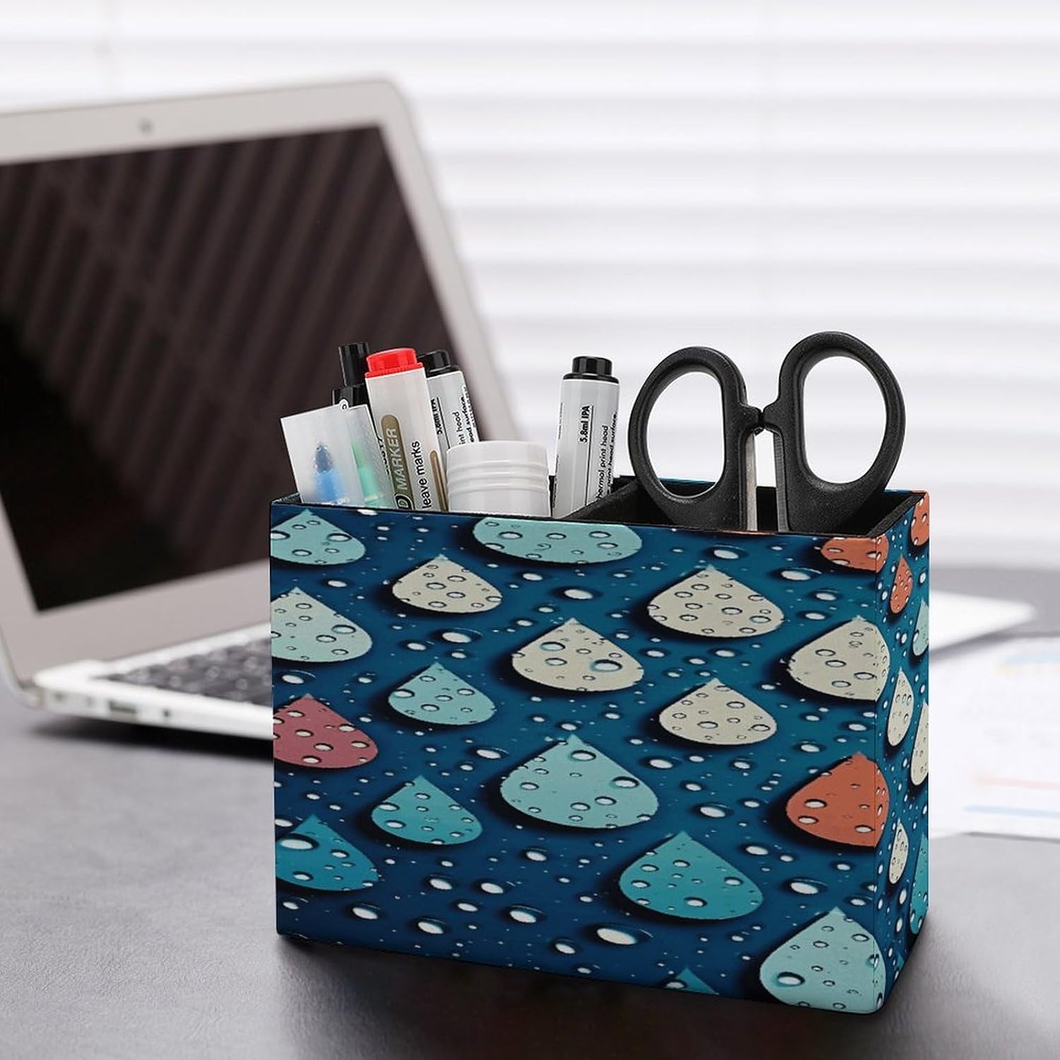 Water Drops Dots Pen Holder Double Compartments Pen Cup Fashion Makeup Brush Holders Leather Pencil Holder for Work Locker Accessories Modern Pencil Cup for Desk Organizer image 5
