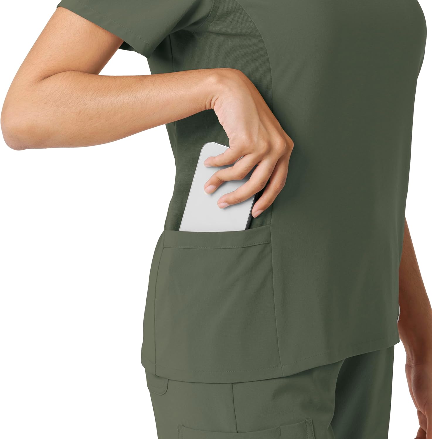 Carhartt Force Cross-Flex Scrubs for Women, Knit Panel Scrub Top - Olive, XL - Image 12