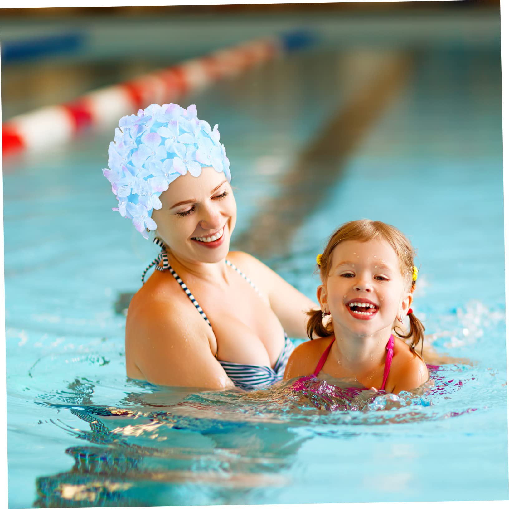KOMBIUDA Cuffie da Piscina con Fiori 3d Stile Raffinato in Nailon, Design Antiscivolo che Riduce L'attrito dei Capelli, Confezione da 2 Unitá per Festa Estiva e Spa