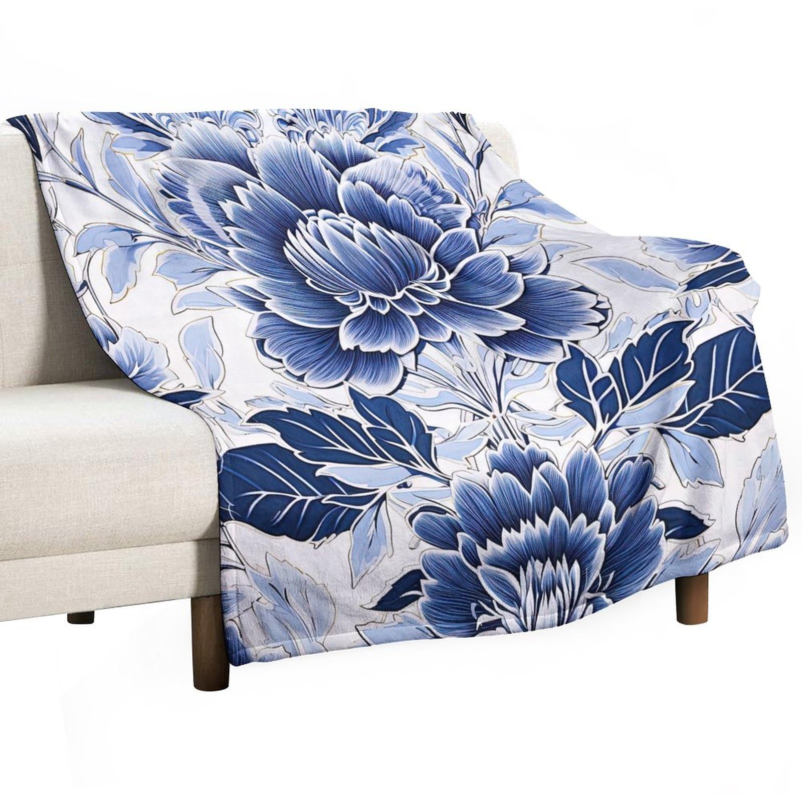 Couverture polaire en flanelle haut de gamme au design bleu et blanc