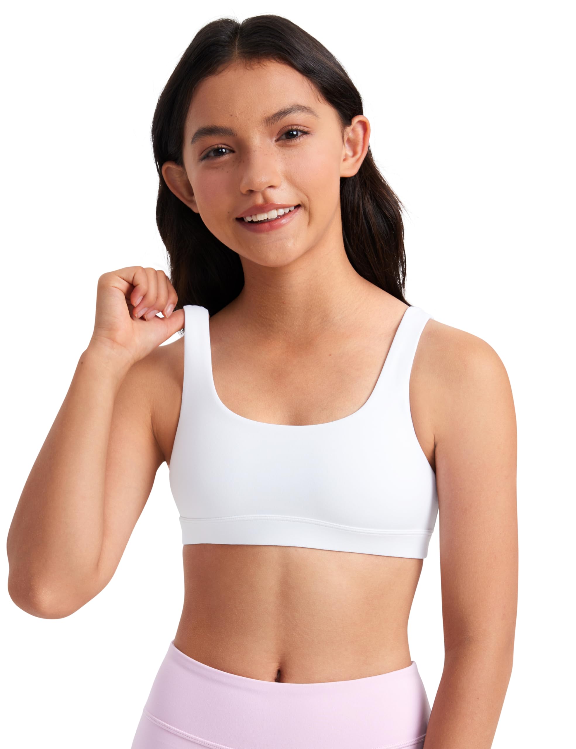 CRZ YOGA Girls Butterluxe U Back Sports Bra - Yoga Athletic Casual Tops Scoop Neck Padded Crop Kids Teen