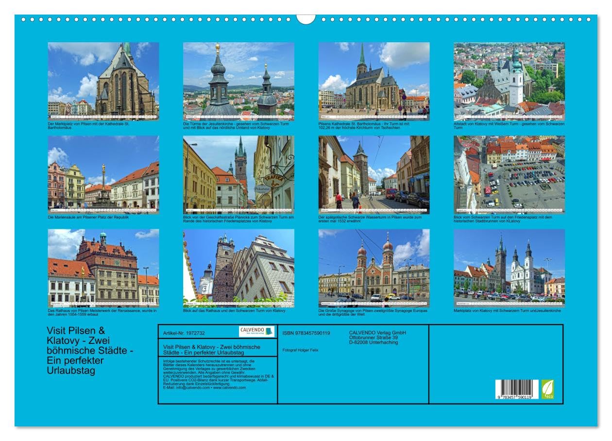 Visit Pilsen & Klatovy - Dos ciudades bohemias - Un día festivo perfecto (calendario de pared 2026 DIN A2 horizontal), calendario mensual CALVENDO