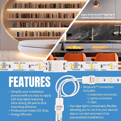 Miniatura 3 de SIRS-E Fabricado en Estados Unidos, tira de luces LED blancas, tira de luz de cinta FlexLED de grado profesional, listado UL 12V 60 LEDsm blanco