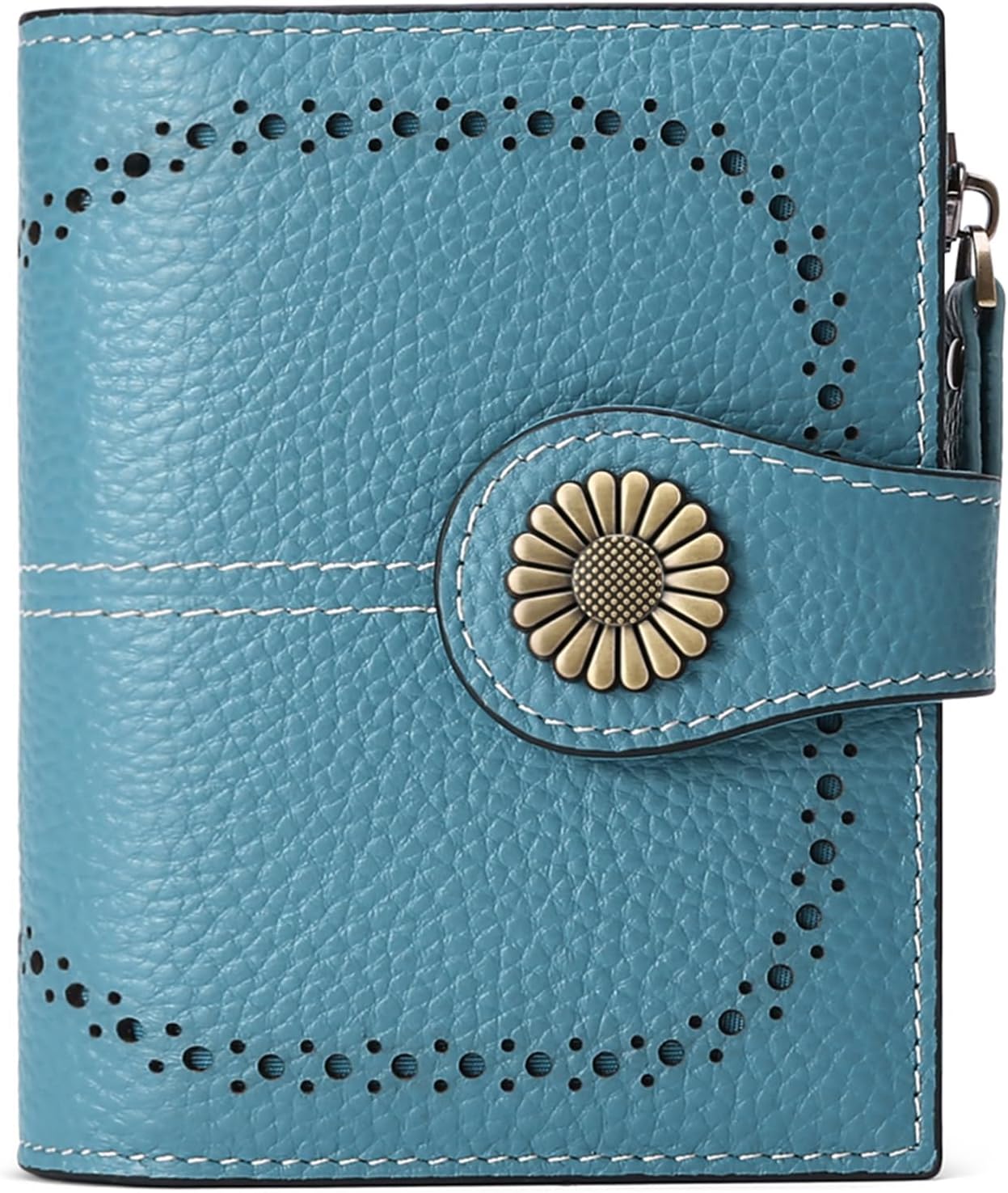 Small Womens Wallet Leather Bifold Card Holder RFID Blocking with Zipper Coin Pocket