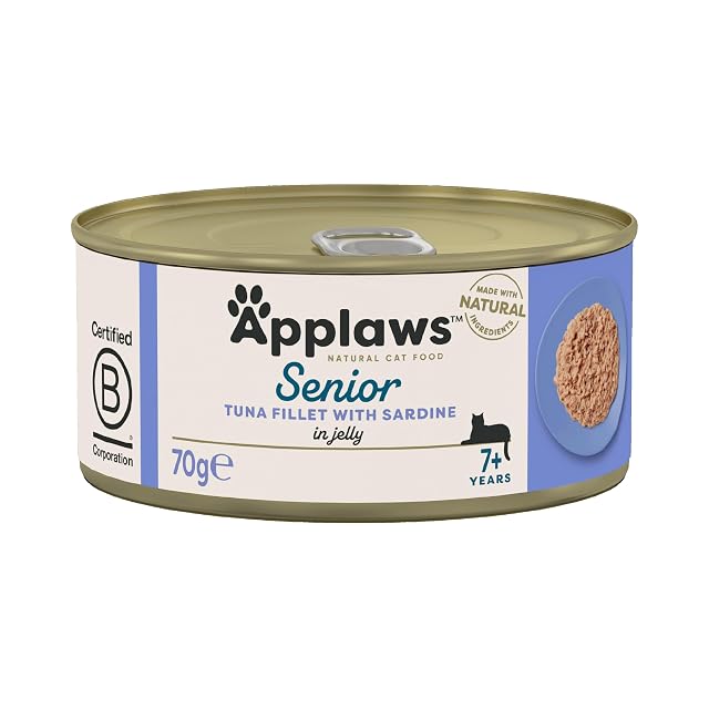 Applaws Natural para Gatos sénior, Comida húmeda con atún y sardina en gelatina, 24 x 70 g