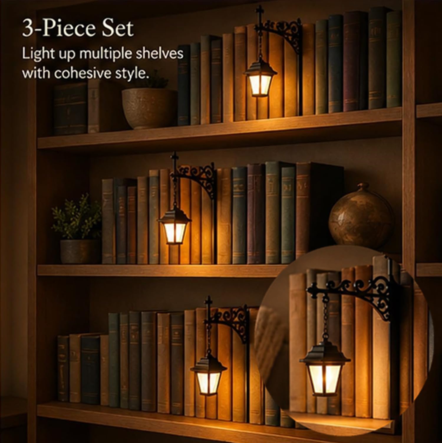 Linterna de biblioteca - iluminación decorativa para estanterías - luces de estante de libros de lectura - lámpara LED antigua para rincón de libros - esquina de lectura (2pcs)
