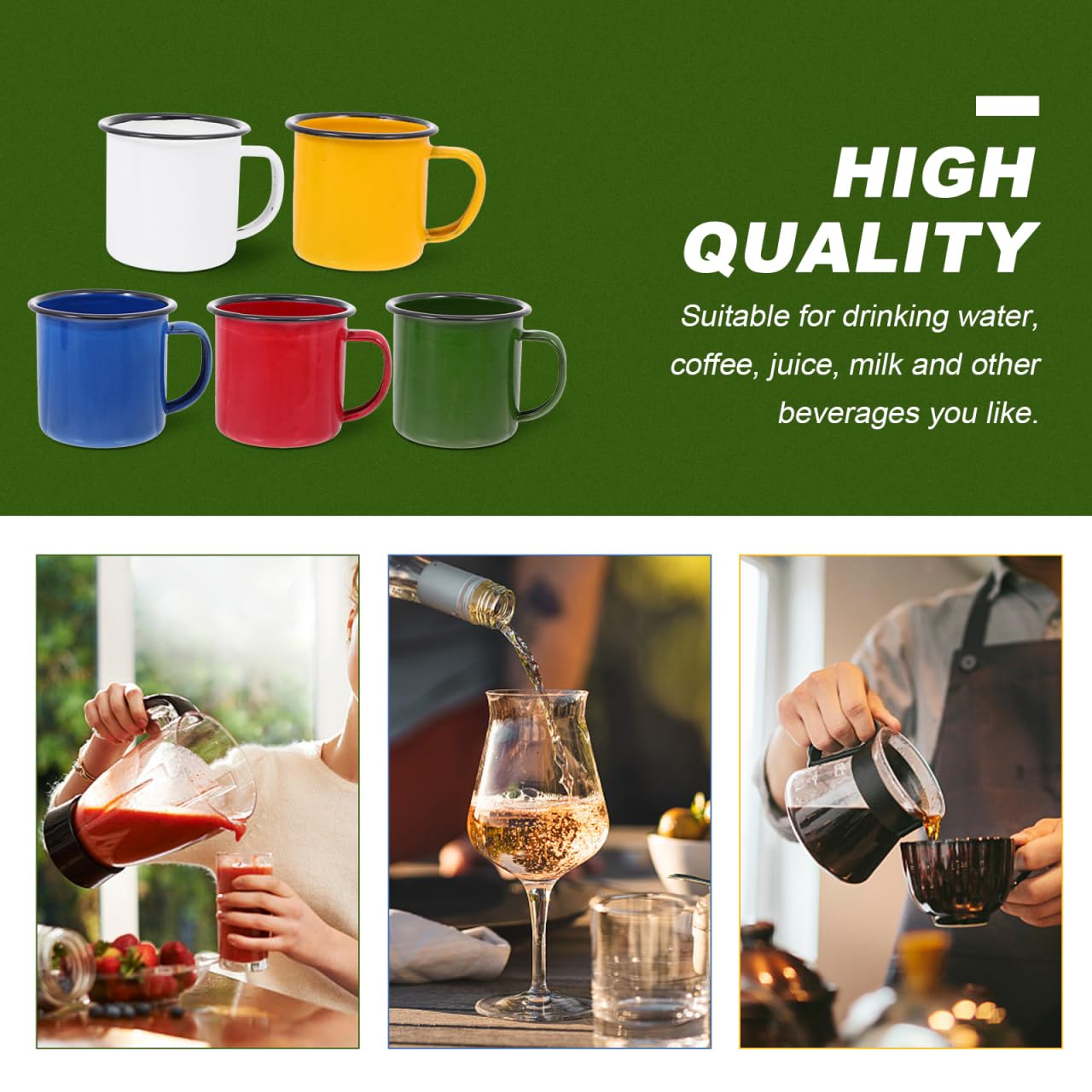 Ensemble 5 Tasses Émail Colorées - Mugs Camping Randonnée Avec Poignées, Vaisselle Portable Pour Intérieur Extérieur