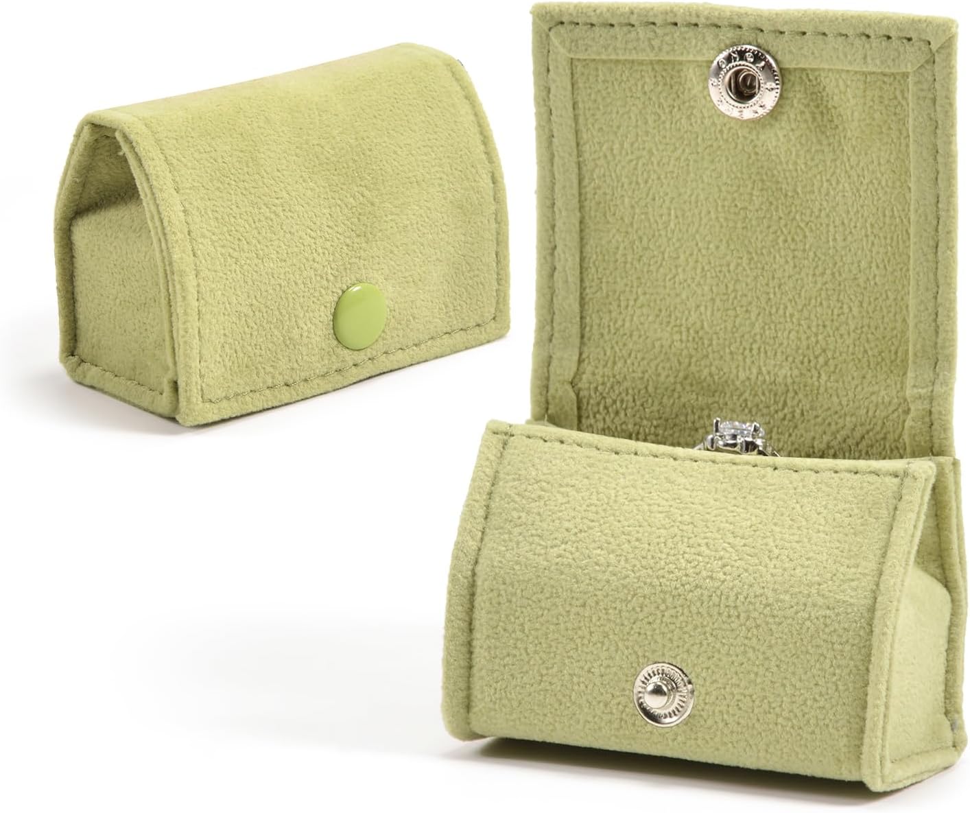 Compact Velvet Ring Box with Plush Interior and Exterior - Keep Your Rings Safe and Stylish On-The-Go Ideal Gift for Women Wife Mom Mother Daughter Best Friends Bestie Aunt Niece (Green)