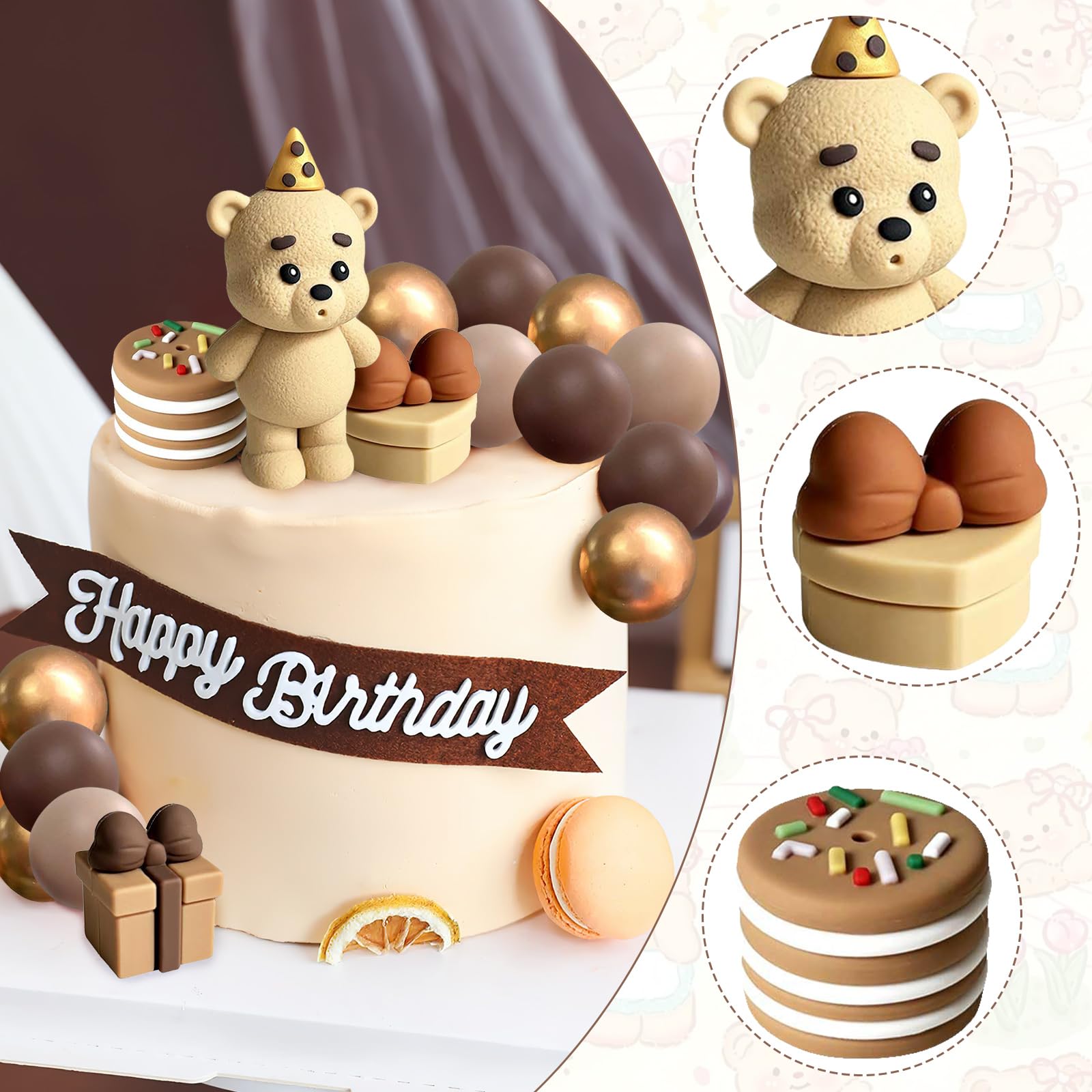 Decoration Gateau Ours, 19 PCS Decoration Gateau Anniversaire Ours Brun, Bébé Ours Décoration de Gâteau, Décoration de Gâteau Ours Boho Décoration, pour la Décoration de Fête D'enfants (Lumière Decoration Gateau Ours, 19 PCS Decoration Gateau Anniversaire Ours Brun, Bébé Ours Décoration de Gâteau, Décoration de Gâteau Ours Boho Décoration, pour la Décoration de Fête D'enfants (Lumière