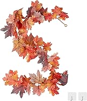 Vista 8 de Paquete de 2 guirnaldas de otoño de 5.7 pies/pieza, guirnalda de hojas de arce artificiales 3D, decoraciones de otoño para el hogar, guirnalda