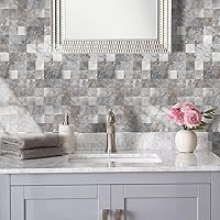 Vista 5 de STICKGOO - Salpicadero adhesivo para cocina, azulejo de salpicadero de PVC con mezcla de metal para cocina, despegar y pegar (10 láminas, gris)