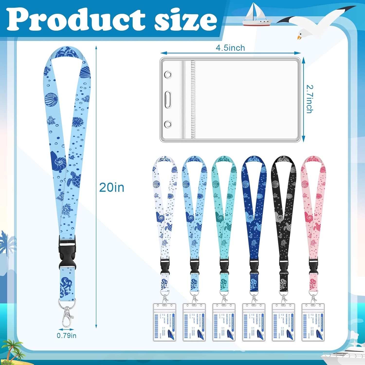 6 Pack Cruise Lanyard for Ship Cards Detachable Lanyards with Waterproof ID Badge Holders, Ocean Creature 2026 Cruise Essentials Accessories - Image 2