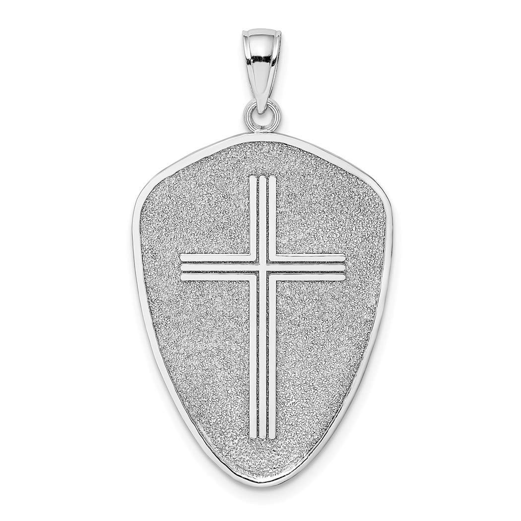 14ct White Gold Religious Faith Cross Shield With Joshua 1:9 Reverse Measures 37.2x20mm Wide Jewelry for Women