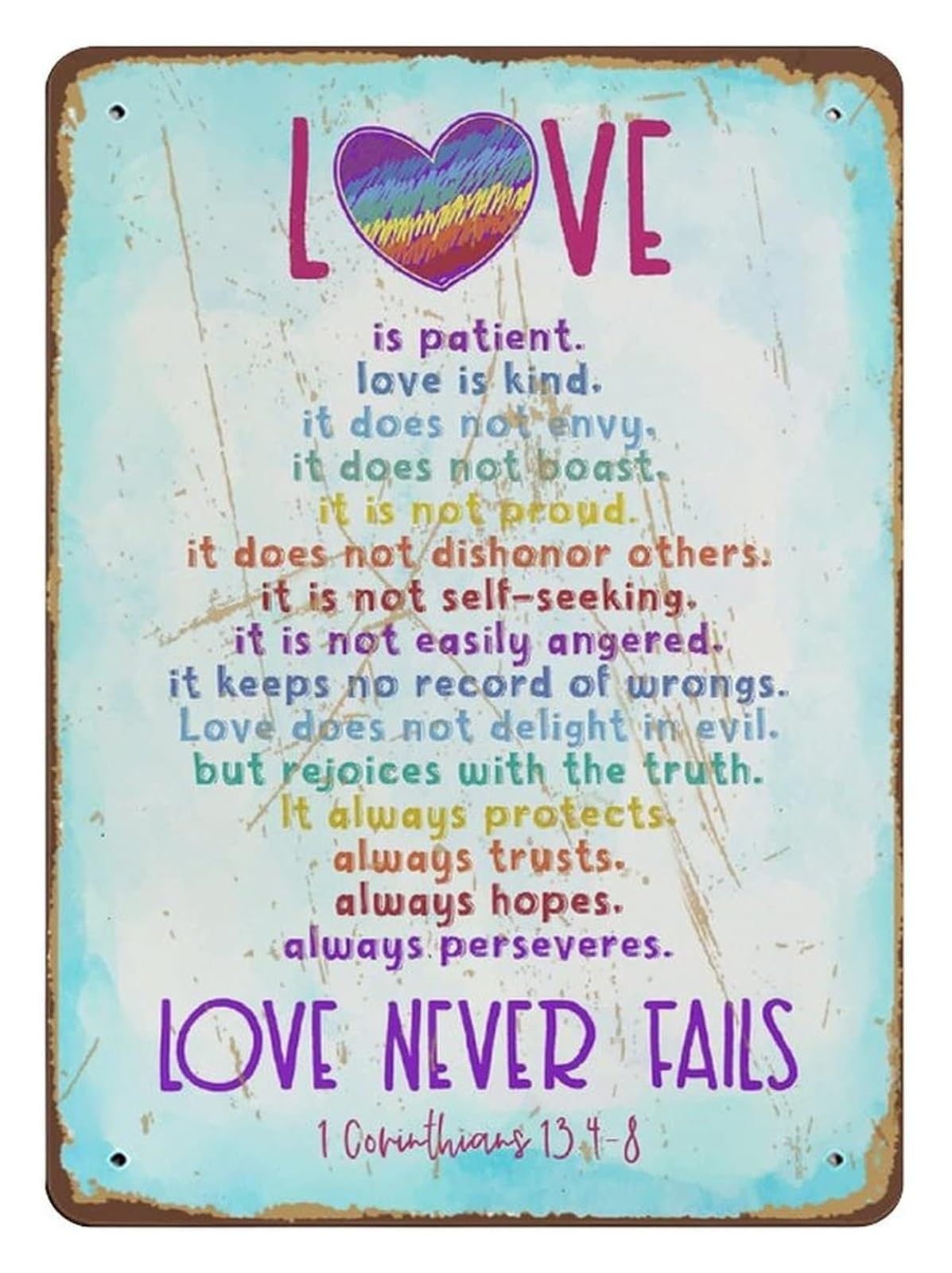 GYQYJPFZM Love Is Patient Love Is Kind Vintage Metal Sign for Church Sunday School Wall Decor Rustic Inspirational Scripture Plaque 8 X 12 inch