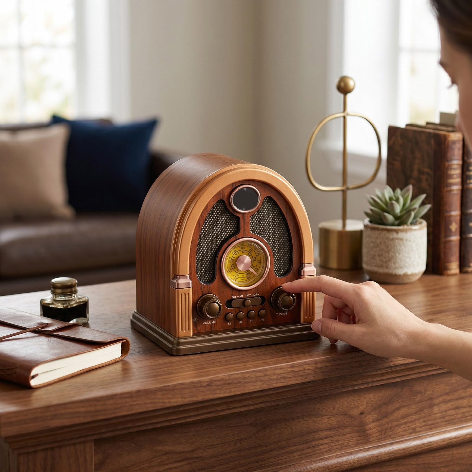 Luocute Radio Portátil Vintage, Receptor Am FM SW con Bluetooth y Estéreo, para Hogar y Viajes (Oscuro)