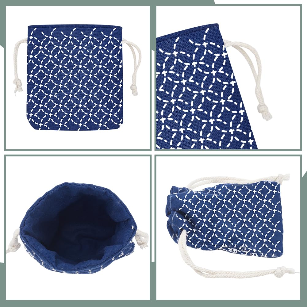 INFUNLY 3 Set Sashiko Drawstring Bag Kit DIY Sashiko Coin Purse Kit Navy Blue Fabric Sashiko Set for Beginners Make Your Own Tote Bag Sashiko Thread and Needles Hand Sewing Kit for Adults - Image 3