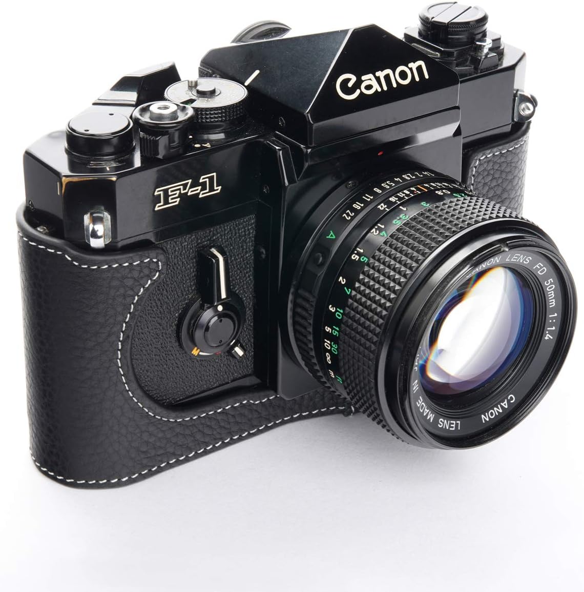Old F-1 Case, BolinUS Handmade Genuine Real Leather Half Camera Case Bag Cover for Canon Old F-1 1971 Camera with Hand Strap (Black)