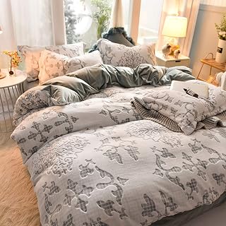 King Size Bedding Set Double Bed Duvet Cover Grey Fitted Sheet Winter Quilt Soft Warm Flannel