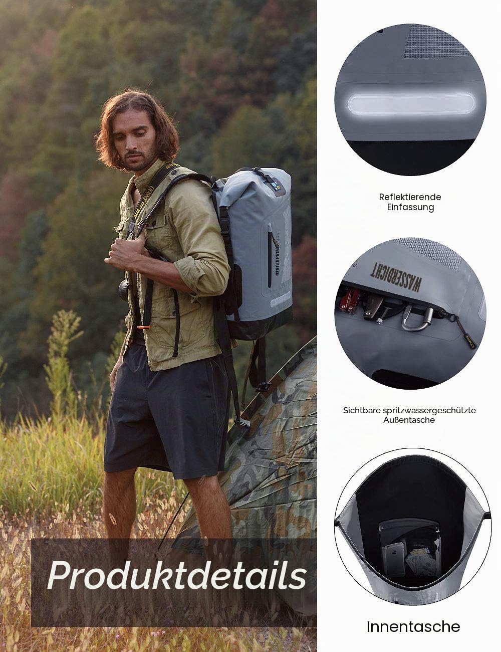 IDRYBAG Wasserdichter Rucksack Dry Bag 20L/30L/40L, schwimmender trockener Rucksack wasserdicht für Männer, Trockensack wasserdichte Tasche für Rucksackreisen, Kajak