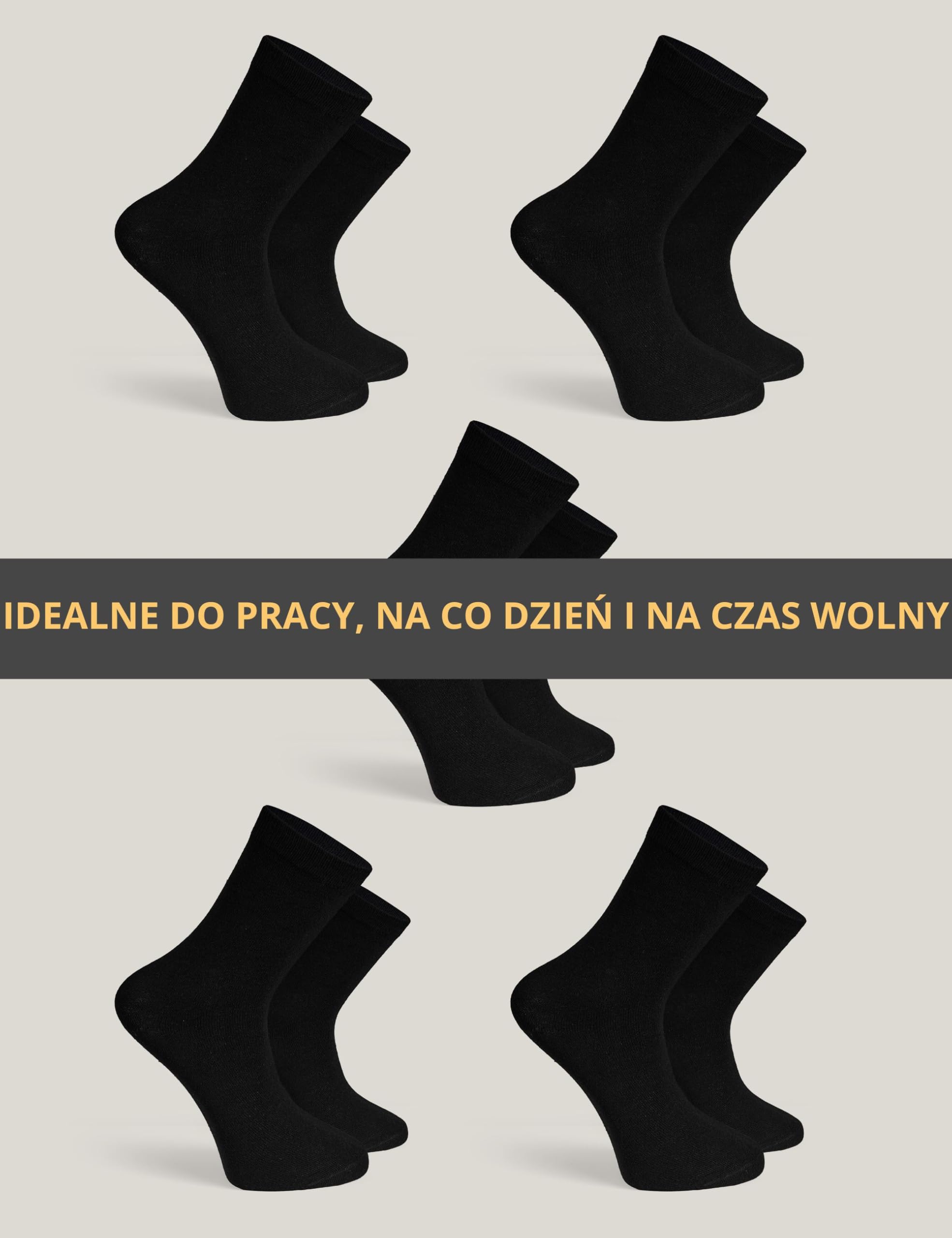 Basic Treasure 5 par skarpetek bambusowych premium dla mężczyzn, czarne, skarpetki biznesowe, antypoślizgowe, antybakteryjne