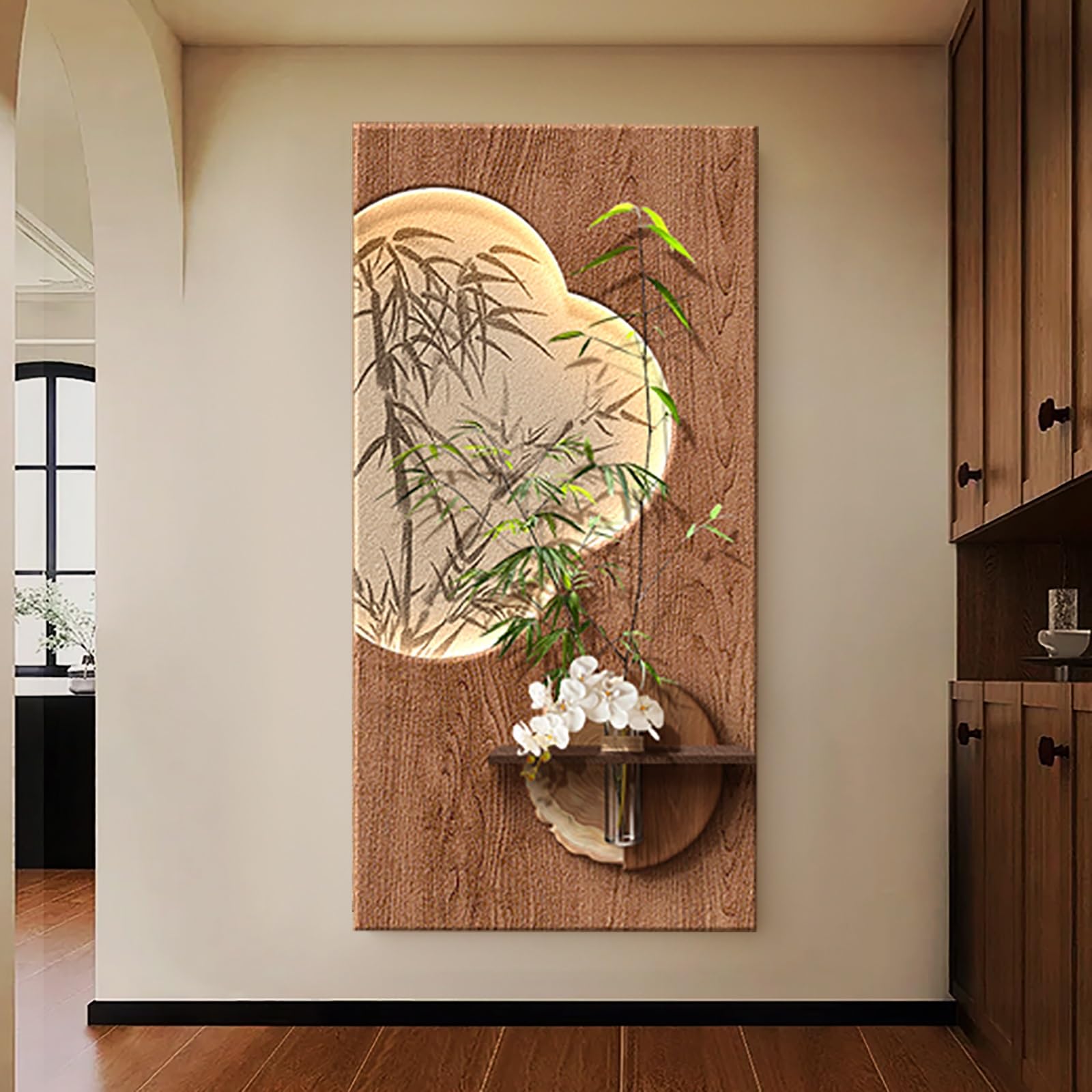 AZQOHMIS LED Illuminated Sandstone Wall Art with Vase and Plant, 3D Decorative Sculpture for Living Room, Entryway, Office, Hotel