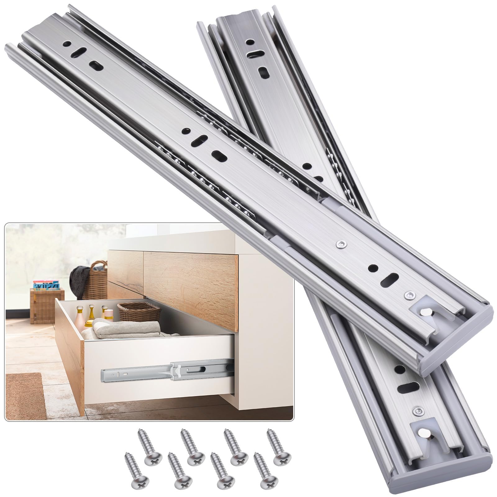 VAGUDE Soft Close Stainless Steel Drawer Runner Slides 1 Pair Full Extension 250 300 350 400 450 500 550 600 mm Side Mount Dresser Cabinet Replacement Ball Bearing Rails 100LB — image 1