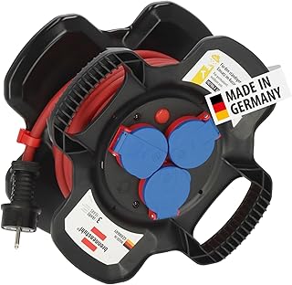 Brennenstuhl Gummi-Kabelhaspel X-Gum IP44 / Kabeltrommel für die Baustelle aus Gummi (10m, ständiger Einsatz im Außenbereich, Spezial-Gummimischung, Made in Germany)
