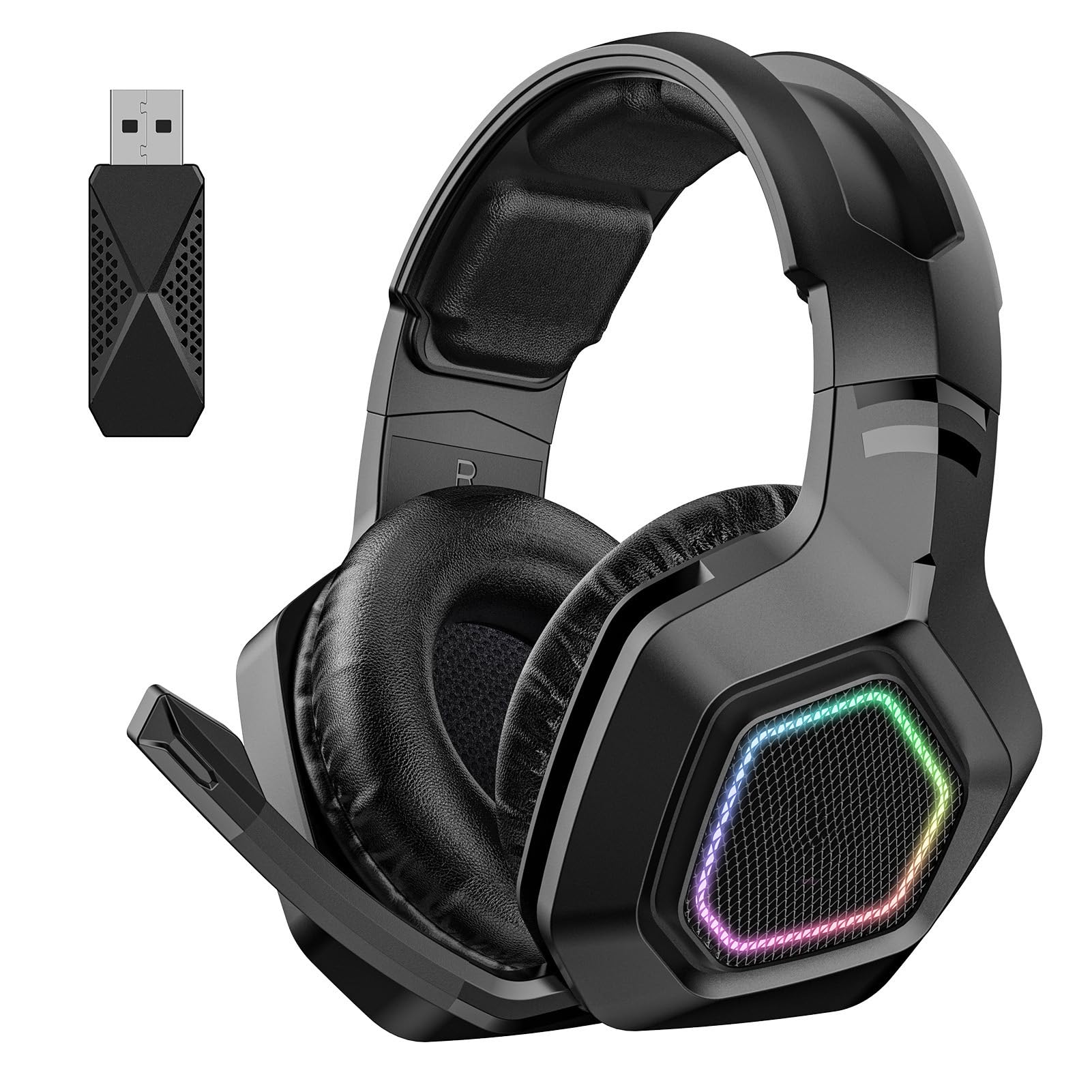 RiToEasysports Cuffie da Gioco Wireless, Auricolari da Gioco 2.4G a Doppia modalità con Driver da 50 Mm per PC, OS X, Laptop, Switch (BLACK)