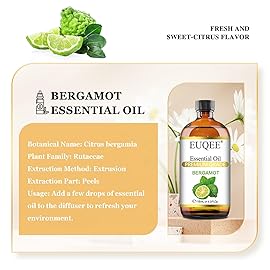 EUQEE Bergamot Essential Oil 118ml Pure Bergamot Oil for Aromatherapy, Diffuser, Sopa Candle Making, Large Bottle with Gift Box -4 fl.oz
