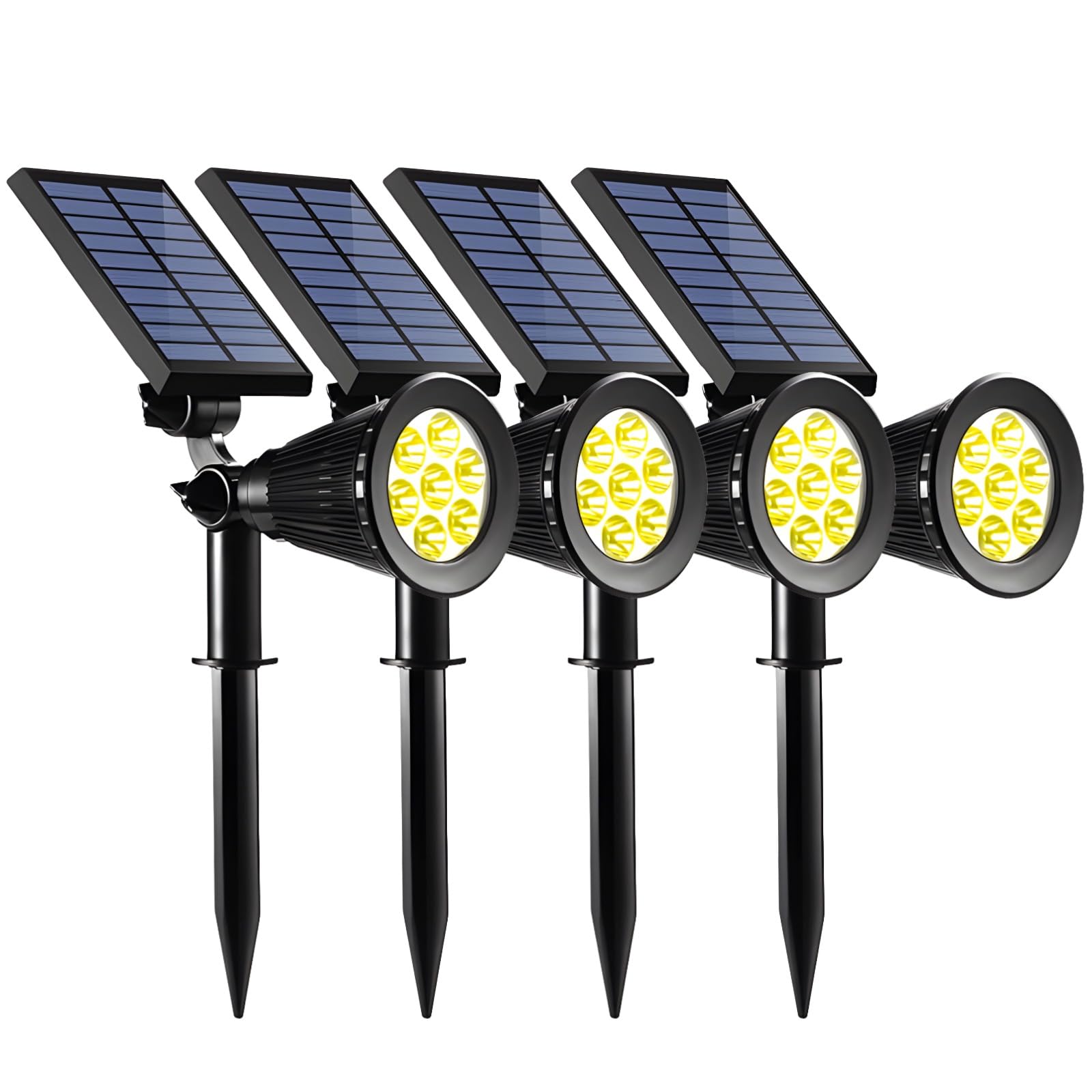 Confezione da 4 faretti solari per esterni, pannelli regolabili, modalità RGB e bianco caldo, luci paesaggistiche resistenti alle intemperie per giardini e sentieri
