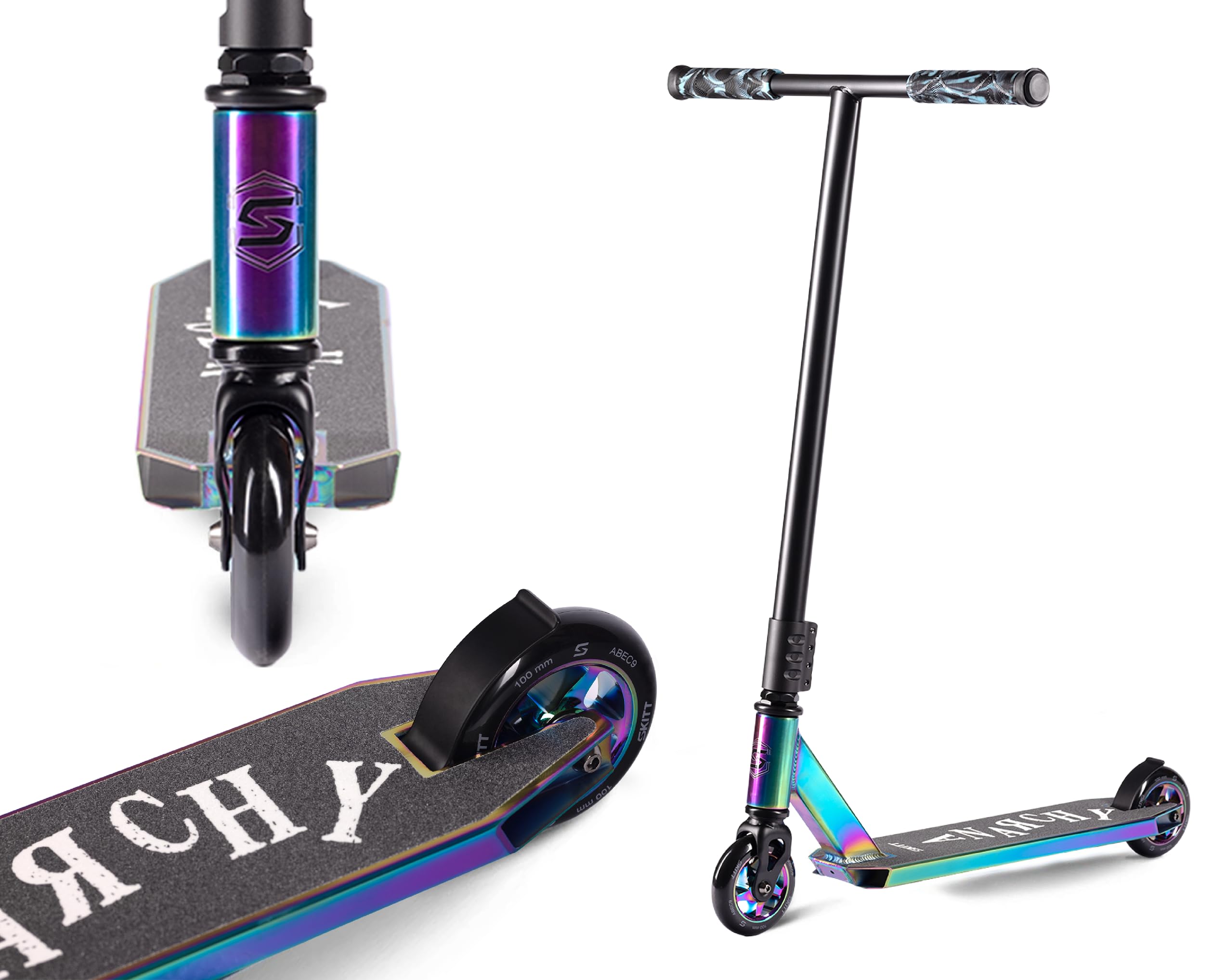 Trottinette Freestyle SKITT - Anarchy | Roulements Haute Performance ABEC-9 | Construction légère en Aluminium | Guidon Freestyle Rotatif à 360°
