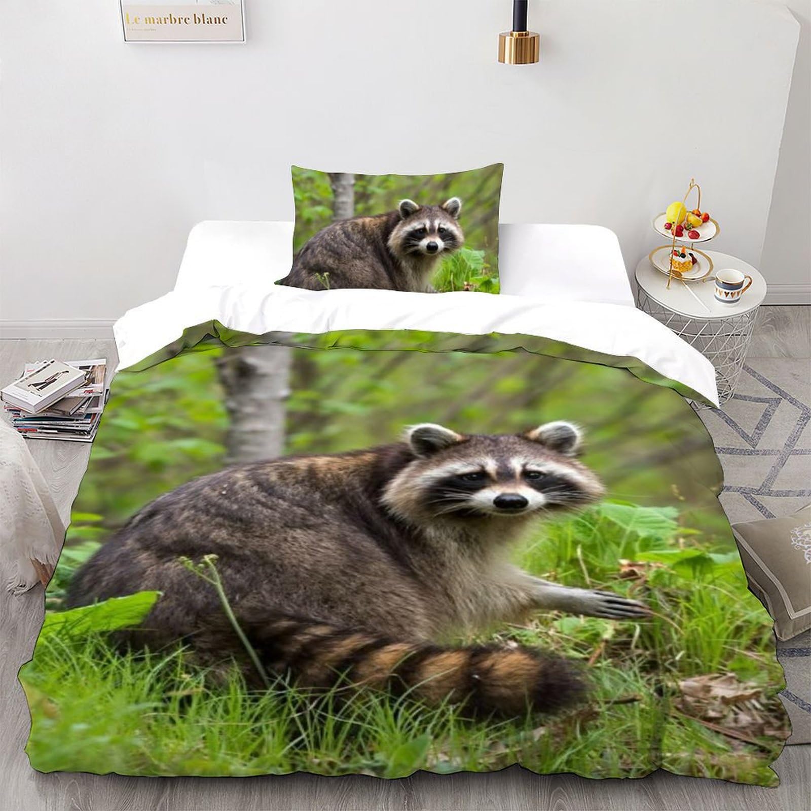 Housse de couette raton laveur 135x200cm literie microfibre animaux imprimé 3D garçon