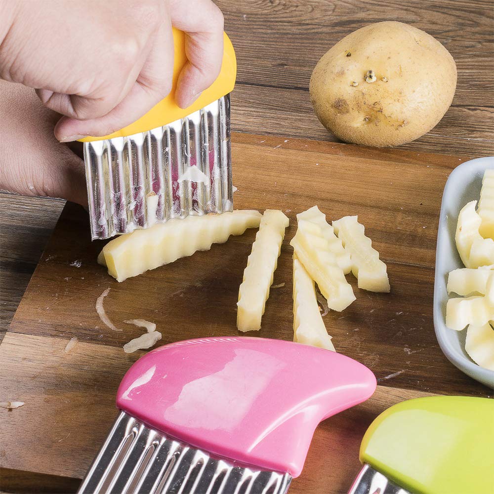 Aardappel Chip Mes, DBAILY 4 Stuks Chipper Cutter Roestvrij Staal Groente Crinkle Golvend Mes Cut Set Voor Chips Friet Fruit Groenten Keuken Thuis 1425072623